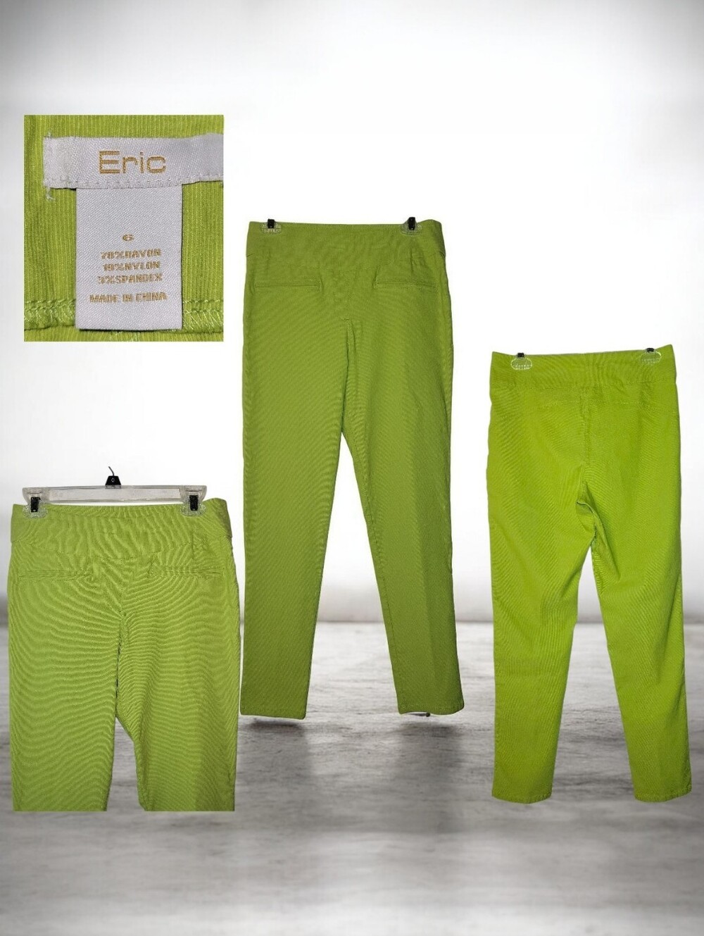 Eric Pull On Stretch Slim Pants, Lime Green, 6, EUC, Like New